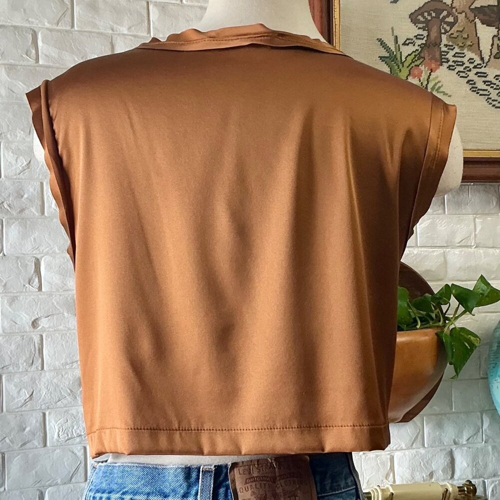 SOLD Nonchalant the Label Mel Crop in Brown Metallic Copper 100% Silk Crop - Picture 11 of 16